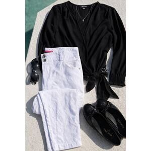 Alice + Olivia White Embroidered Jacquard Slim Pants Textured Designer Denim